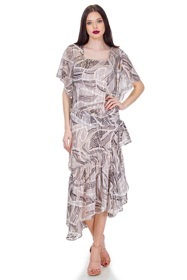 Rochie voal bej imprimat  Liza Panait Liza Panait Online Boutique